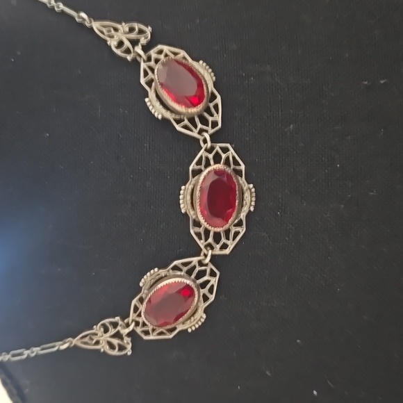 Vintage Silver Tone Red Glass Stones - Picture 3 of 7